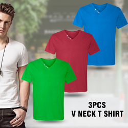 3 In 1 Bundle Offer High Quality Mens V Neck Zip T-Shirt, Assorted Colors, AE35444